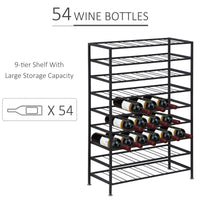 9-Tier Metal Wine Bottle Rack 54 Bottles Freestanding Wine Storage Holder Home Bar Wine Display Stand Cellar Bottle Organizer Black