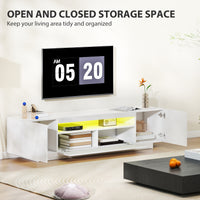 Entertainment Center with RGB LED Lights, TV Stand for 65-85 Inch TV, Modern TV Table for Living Room, High Gloss White