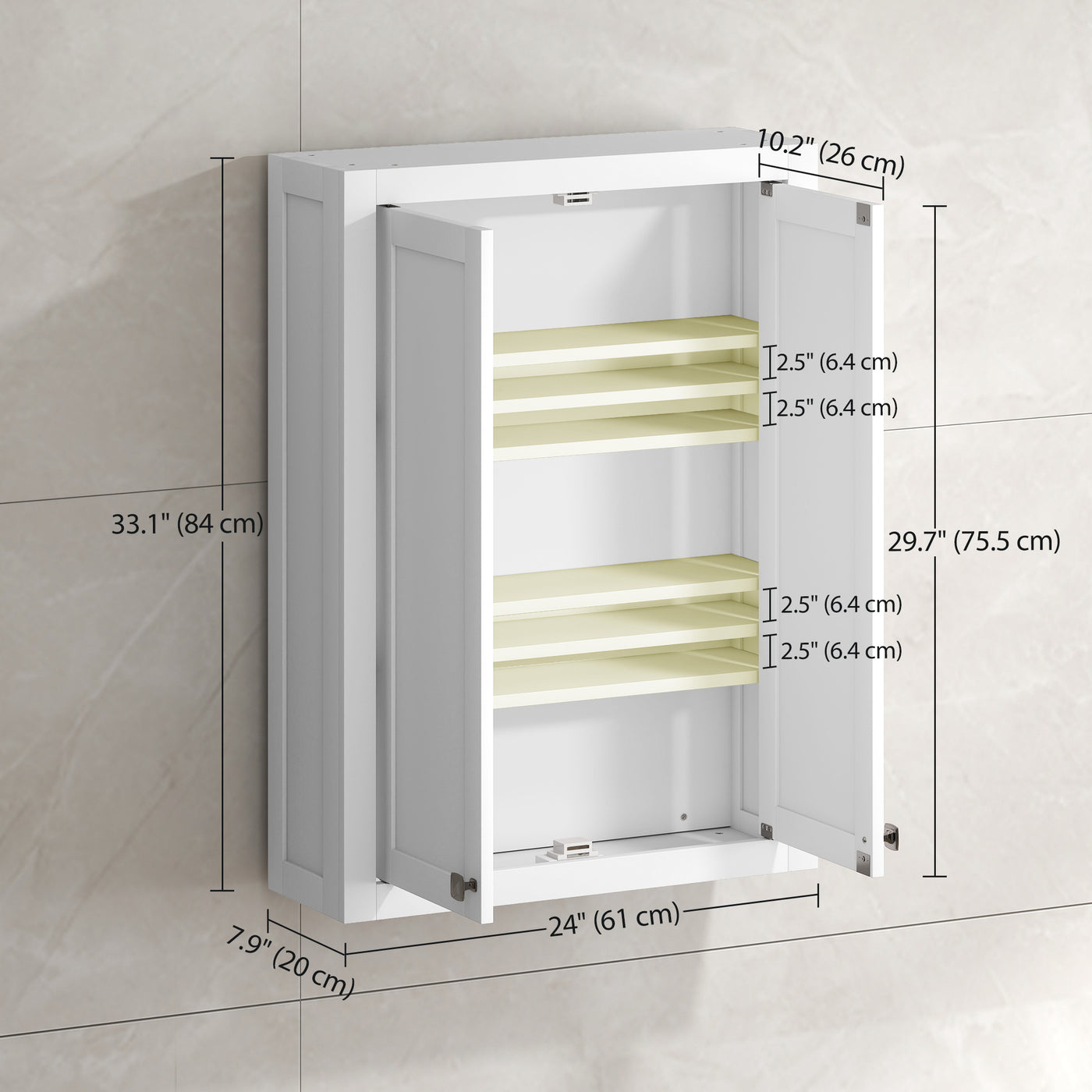 Bathroom Cabinet Wall Mounted, Modern Bathroom Wall Cabinet with 2 Doors and 2 Adjustable Shelves, White