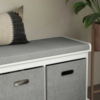 Shoe Storage Bench with Seat, Entryway Bench Seat with Cushion, 3 Fabric Drawers for Hallway, White