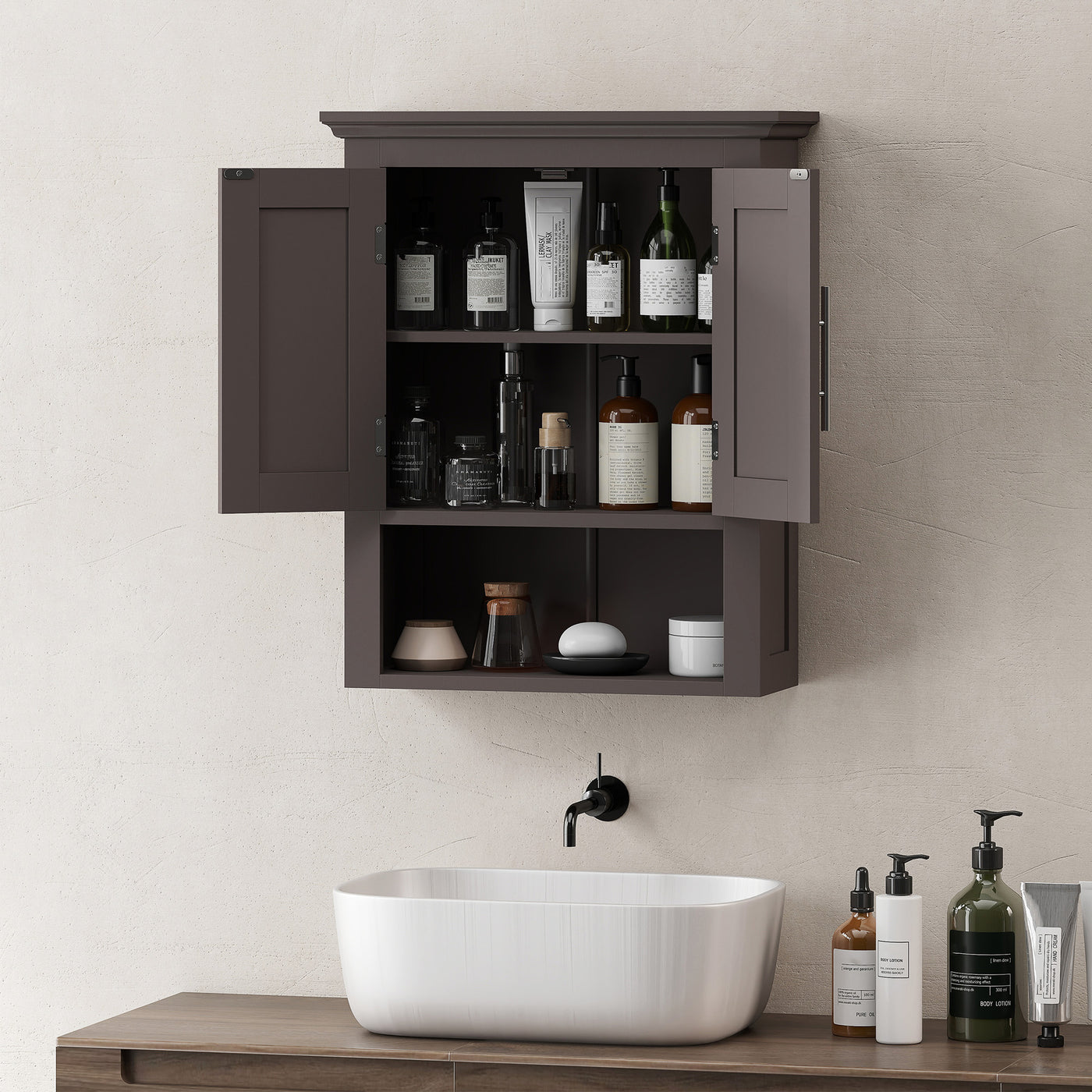 Bathroom Wall Cabinet, Medicine Cabinet, Toilet Storage Cabinet with Shelf for Living Room and Entryway, Brown