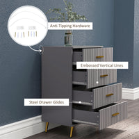 4 Drawer Cabinet, Drawer Chest for Bedroom, Chest of Drawers with Aluminium Legs and Gold Handles, Dark Grey