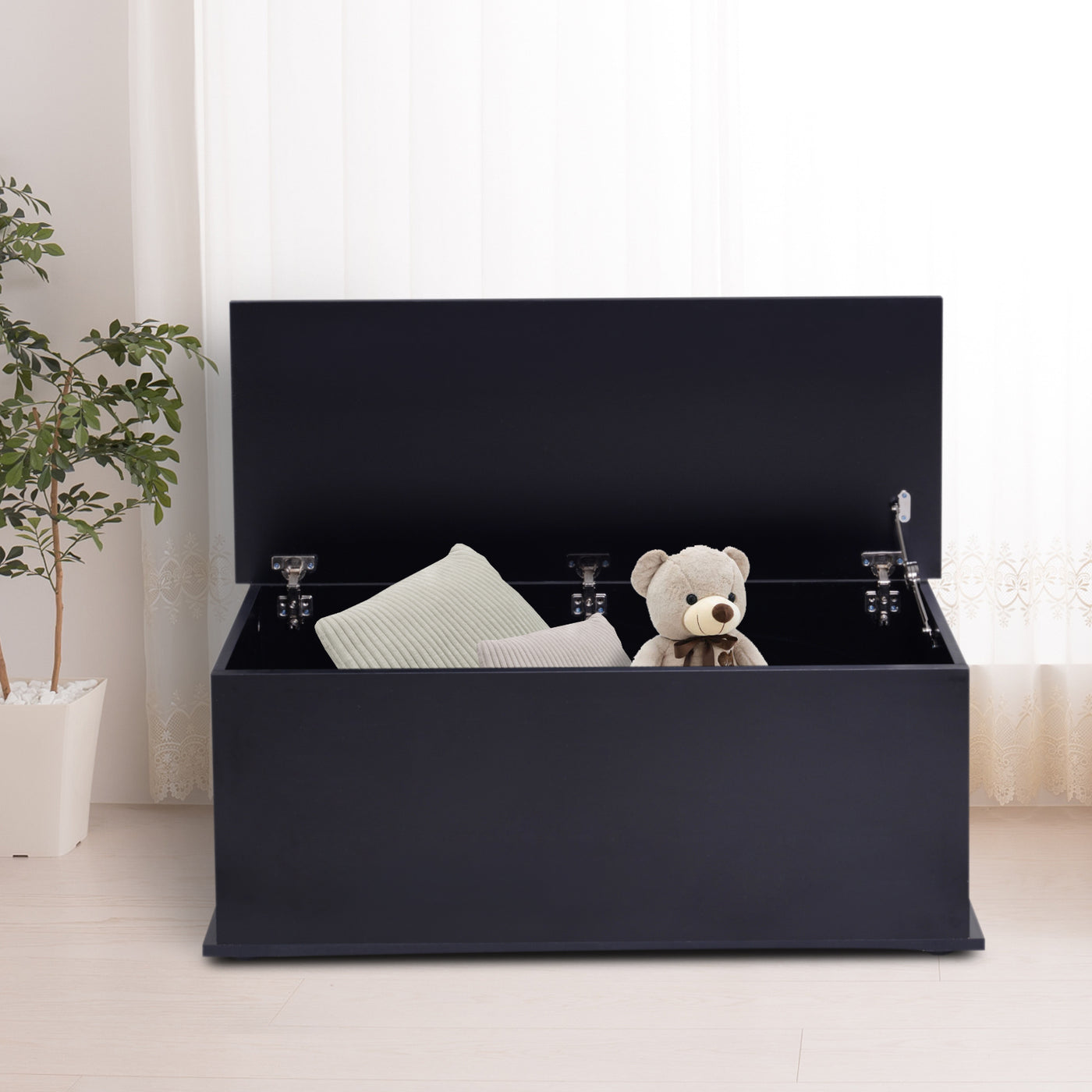 39.5" Storage Chest with 2 Safety Hinges, Storage Box Organizer with Flip-Top Lid, Entryway Storage Bench, Black