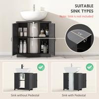 edestal Under Sink Cabinet, Bathroom Vanity Cabinet Storage with Double Doors and Adjustable Shelf, Black