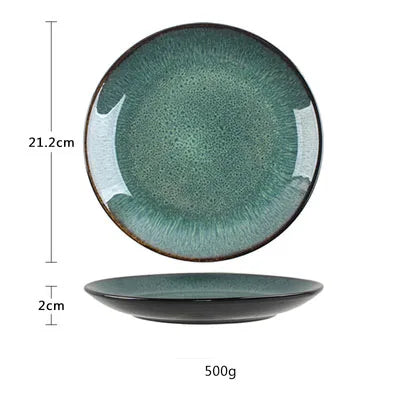 ANTOWALL European style simple peacock pattern dinnerware set kiln glazed dish ceramic soup salad bowl steak plate disc mug