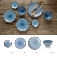 7pcs/set Japan style Promotion ceramic procelain dinner set  BLUE TABLEWARE SETS INCLUDE BOWL PLATE  7 pieces lovers dinner set