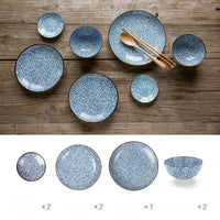 7pcs/set Japan style Promotion ceramic procelain dinner set  BLUE TABLEWARE SETS INCLUDE BOWL PLATE  7 pieces lovers dinner set