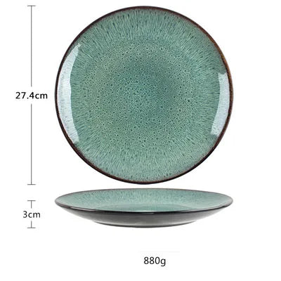 ANTOWALL European style simple peacock pattern dinnerware set kiln glazed dish ceramic soup salad bowl steak plate disc mug