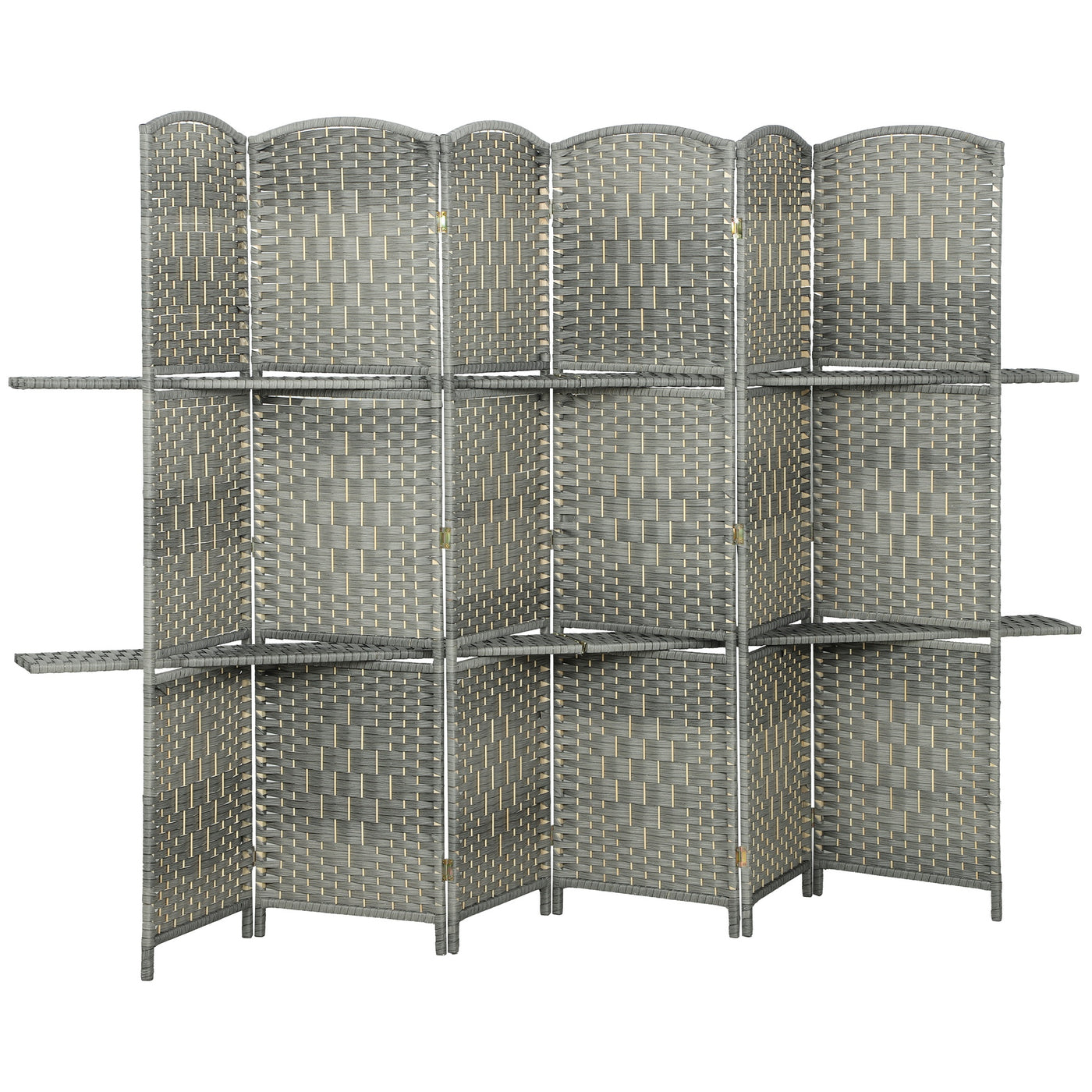 6 FT Privacy Screen, 6 Panel Room Divider with Shelves for Living Room Bedroom Home Office, Grey