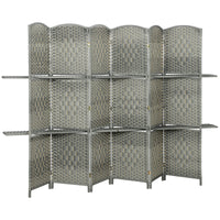 6 FT Privacy Screen, 6 Panel Room Divider with Shelves for Living Room Bedroom Home Office, Grey