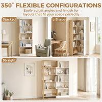 Corner Bookshelf, 5-Tier L-Shaped Bookcase with 350° Rotating Design, Two-Tone Design, Fruitwood/White