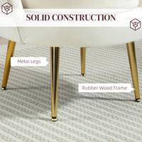 Modern Accent Chair, Velvet-Touch Fabric Leisure Club Chair with Gold Metal Legs for Bedroom, Cream White