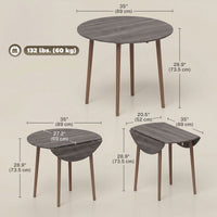 35" Folding Dining Table, Collapsible Drop Leaf Table with Round Tabletop, Wood Legs, Distressed Light Grey