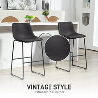 Counter Height Bar Stools Set of 2, Vintage PU Leather Bar Chairs, Kitchen Stool with Footrest, Dark Brown