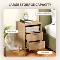 Nightstands Set of 2, Modern Bedside Tables with Charging Station, 2 Drawers and Open Shelf, Oak