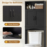 Over the Toilet Storage Cabinet Freestanding Bathroom Organizer with 2 Doors and Open Shelf Black