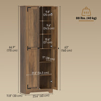 67" Farmhouse Pantry Cabinet with 2 Doors, Tall Storage Cabinet with Adjustable Shelves, Brown Wood Grain