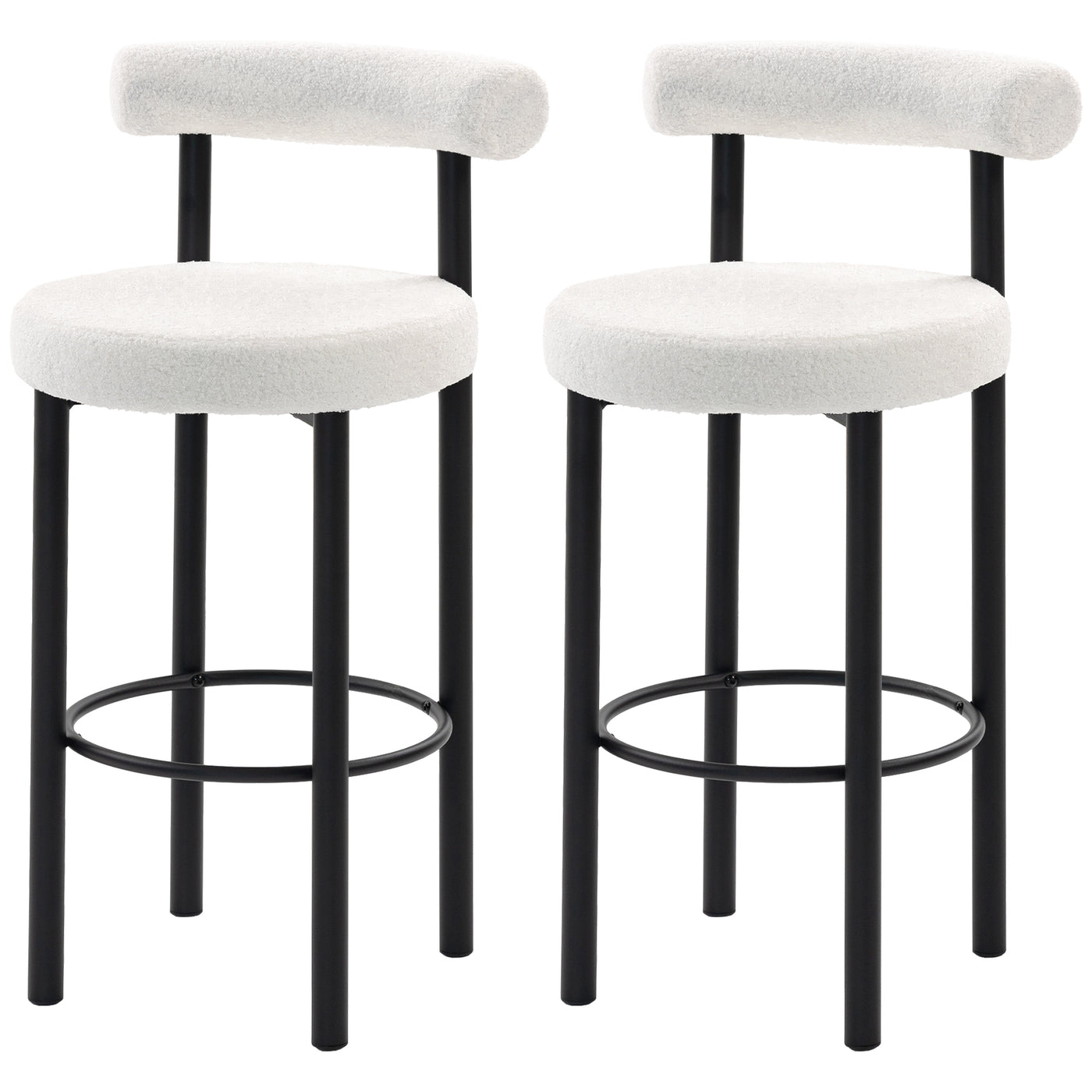 Bar Stools Set of 2, Sherpa Upholstered Barstools with Backrest, Bar Height Stools with Footrest for Kitchen Island