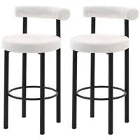 Bar Stools Set of 2, Sherpa Upholstered Barstools with Backrest, Bar Height Stools with Footrest for Kitchen Island