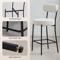 Set of 2 Barstools, Upholstered Corduroy Bar Stools with Backrest, Footrest for Kitchen Island, Dining Room, Cream White