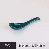 MT Nordic Light luxury golden border ceramic dishes dishes tableware high grade grandmother green household dishes steak plate