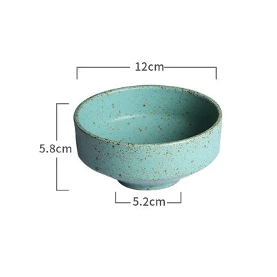 KINGLANG  Japanese Green Color Retro Handmade Ceramic Plates Single Home Restaurant Teacup Round Steak Plate Rice Salad Bowl