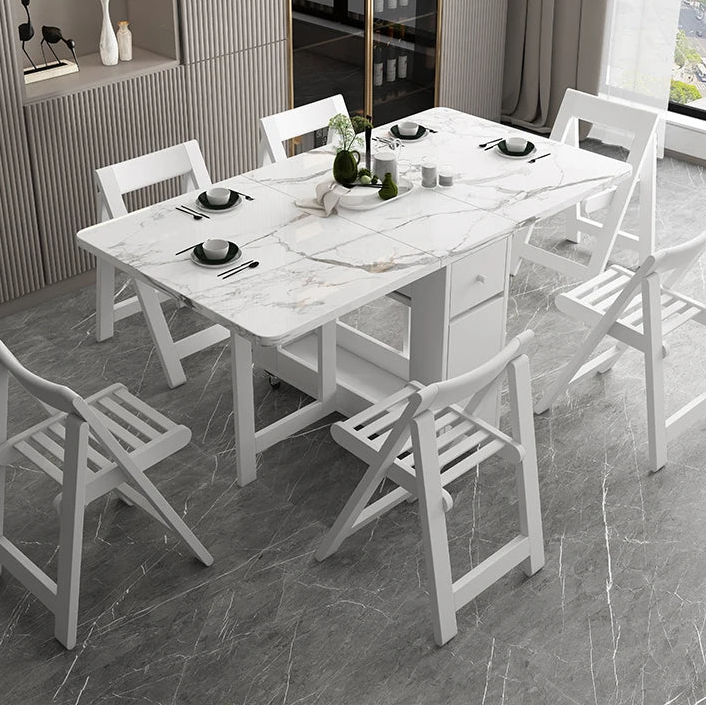 Fashion White Color Folding Dining Table Furniture yemek masasi Multifunctional Rectangle Foldable Dining Table Folding Chairs