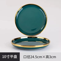 MT Nordic Light luxury golden border ceramic dishes dishes tableware high grade grandmother green household dishes steak plate