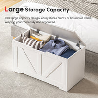 31.5 Inches Storage Chest, Storage Trunk with 2 Safety Hinges, Wooden Box for Living Room, White Wood Grain