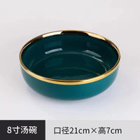 MT Nordic Light luxury golden border ceramic dishes dishes tableware high grade grandmother green household dishes steak plate