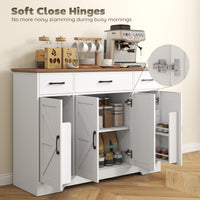 47" Buffet Cabinet with Soft-Close Hinges, Farmhouse Sideboard with 3 Drawers, Adjustable Shelves and Spice Racks, White