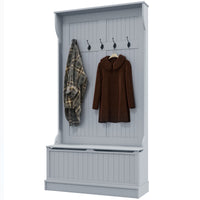 4-In-1 Hall Tree with Coat Rack, Top Shelf, Shoe Storage and Bench Seat, Entryway Bench with 5 Hooks, Grey