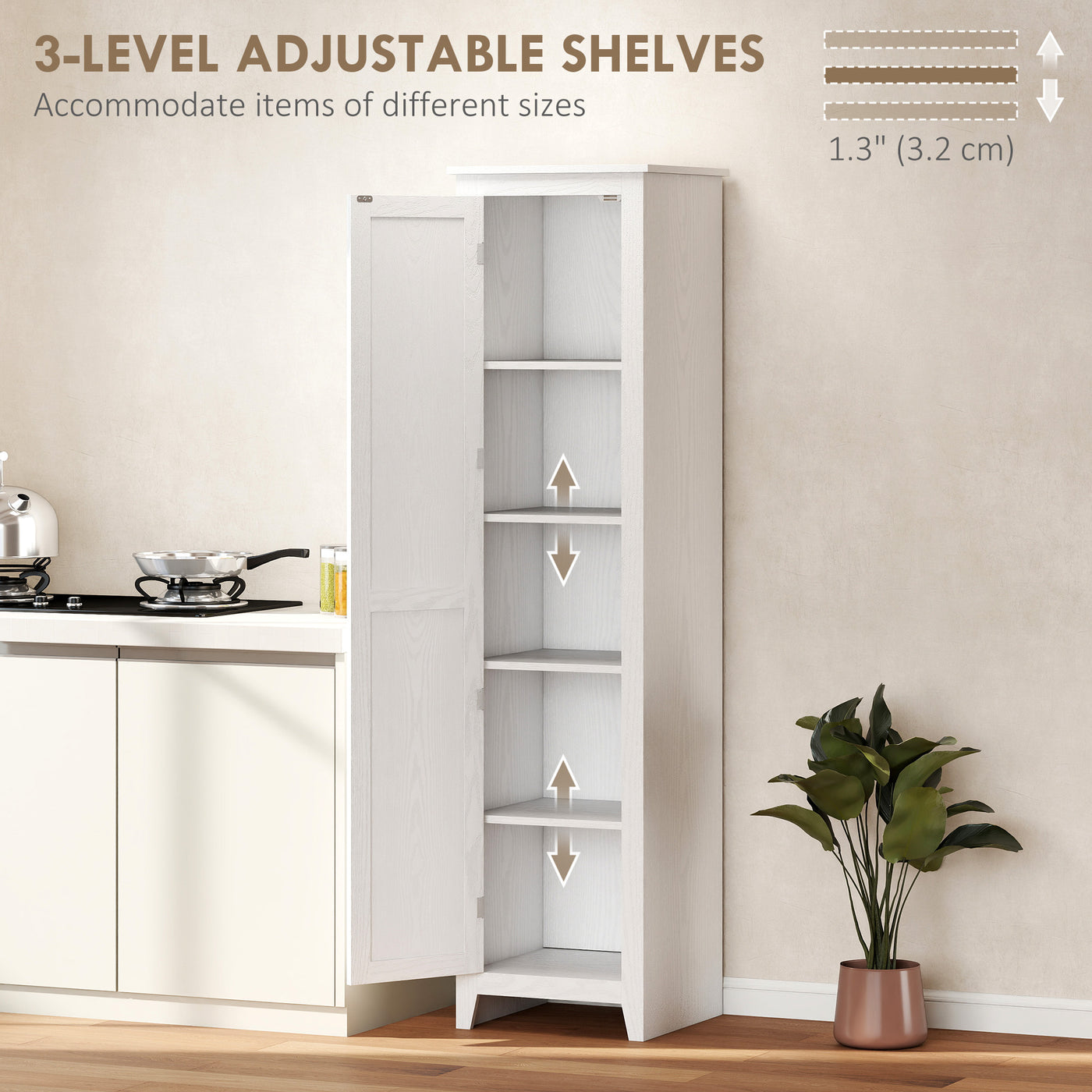 67" Farmhouse Kitchen Pantry Storage Cabinet with Barn Door, Kitchen Pantry Cabinet with Adjustable Shelves, White