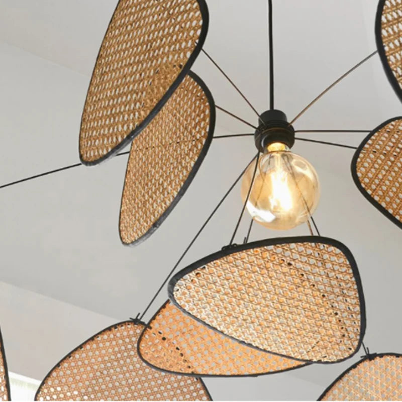 Rattan chandelier Wicker Suspension lamp Screen Cannage Kitchen Wood Bamboo chandelier e27 Creative Leaf Grid Hand designer lamp