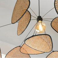 Rattan chandelier Wicker Suspension lamp Screen Cannage Kitchen Wood Bamboo chandelier e27 Creative Leaf Grid Hand designer lamp