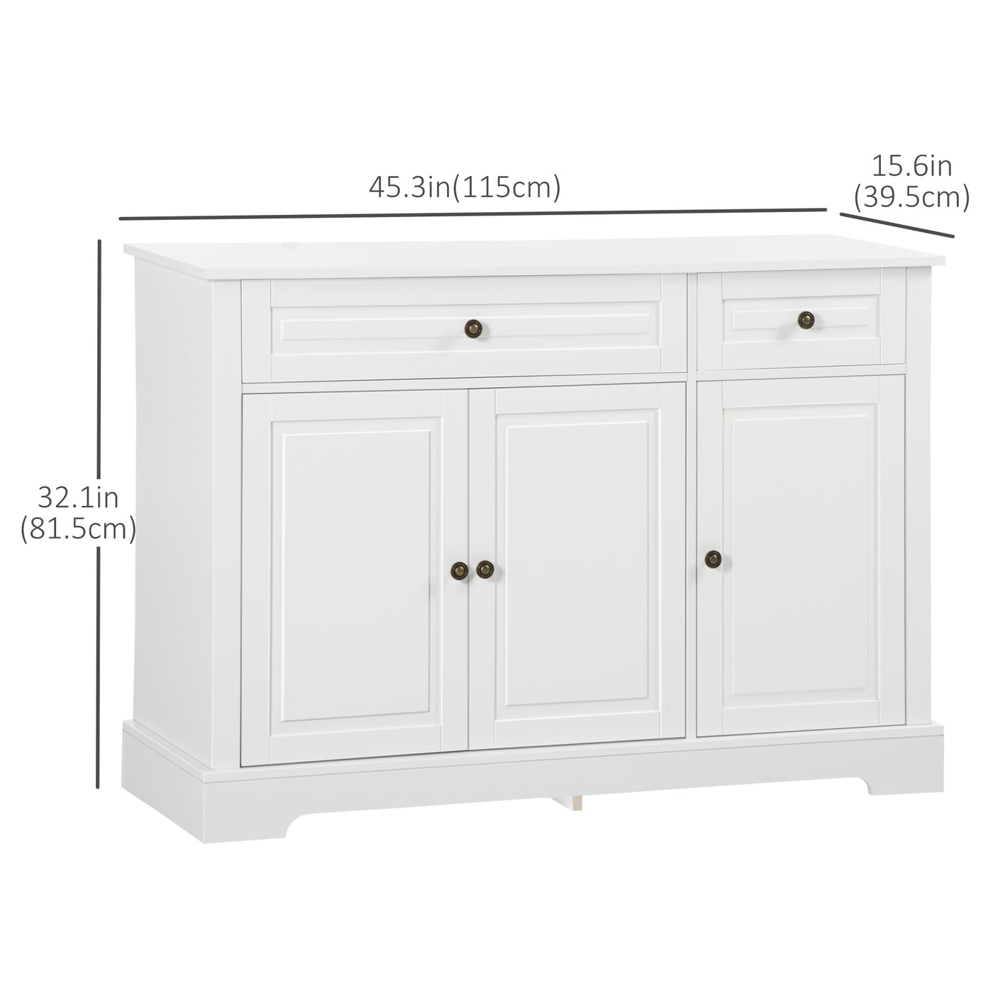 Modern Sideboard Cabinet, Buffet Cabinet with 2 Drawers and Adjustable Shelves, Buffets Tables for Dining Room, White