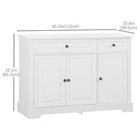 Modern Sideboard Cabinet, Buffet Cabinet with 2 Drawers and Adjustable Shelves, Buffets Tables for Dining Room, White