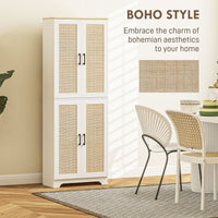 67" Tall Kitchen Pantry, Freestanding Kitchen Storage Cabinet with 4 Rattan Doors and Adjustable Shelves, White