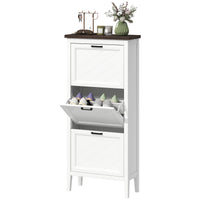 Shoe Cabinet with 3 Flip Drawers, Farmhouse Narrow Shoe Storage Cabinet with Adjustable Shelves, White