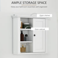 Bathroom Wall Cabinet, Wall Mounted Medicine Cabinet with 3 Open Shelves and Storage Cupboard for Laundry Room, White