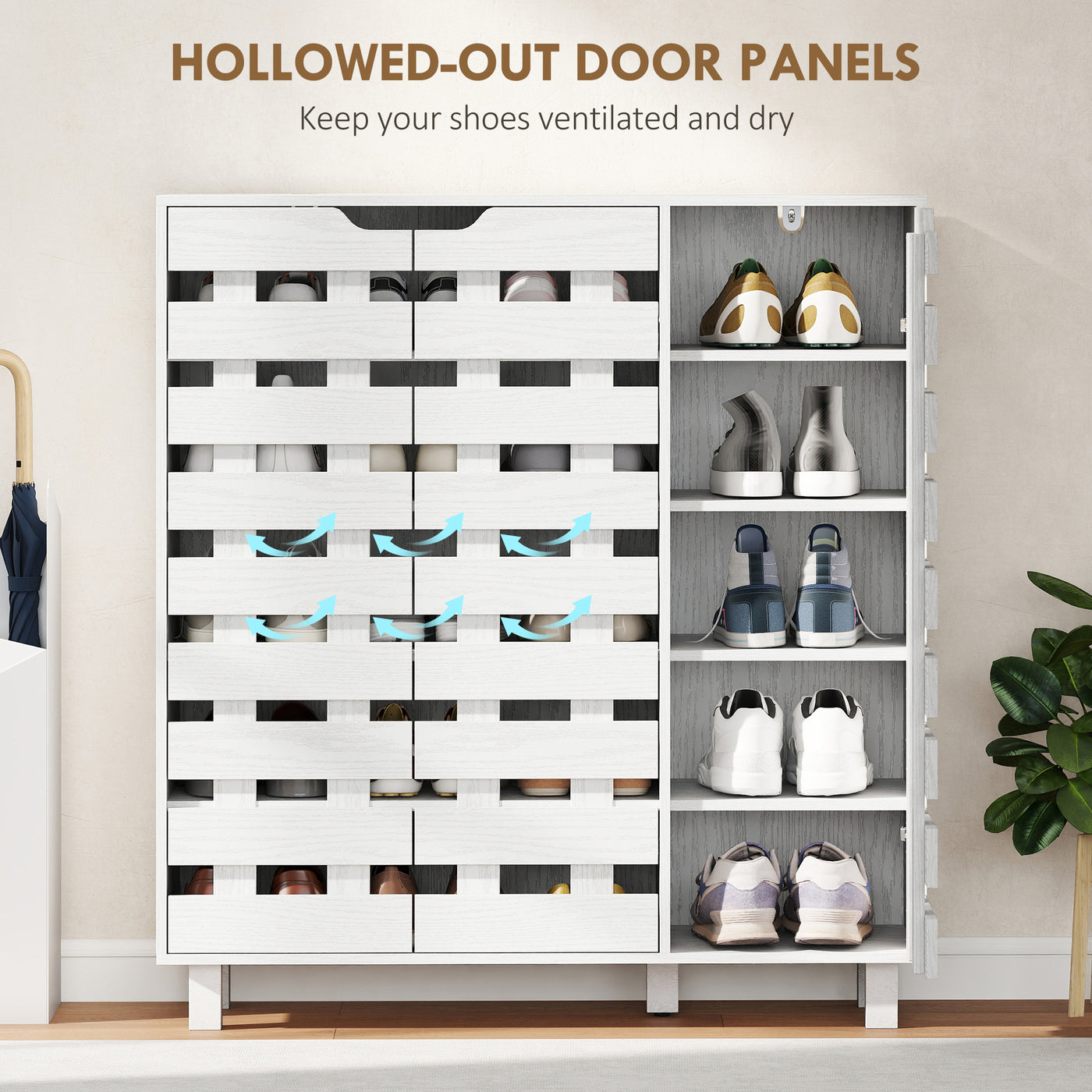 Shoe Cabinet, 20 Pair Shoe Storage Cabinet with Hollowed-Out Doors, White