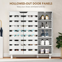 Shoe Cabinet, 20 Pair Shoe Storage Cabinet with Hollowed-Out Doors, White