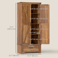 72" Farmhouse Pantry Cabinet with Adjustable Shelves, Kitchen Pantry Cabinet with 2 Doors, Brown