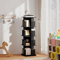 360° Rotating Bookcase with Anti-Tipping Straps, Anti-Slip Foot Pads, 4 Tier Bookshelf with 16 Cubbies for Books, Plants, Decorations, Black