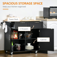 Rolling Kitchen Island, Kitchen Cart on Wheels with 2 Storage Drawers, 2 Door Cabinets and Towel Rack for Dining Room (Black, 2-Doors)