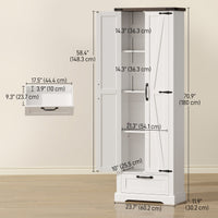 71" Pantry Cabinet, Kitchen Storage Cabinet with Adjustable Shelves, 2 Doors and Drawer for Dining Room, White