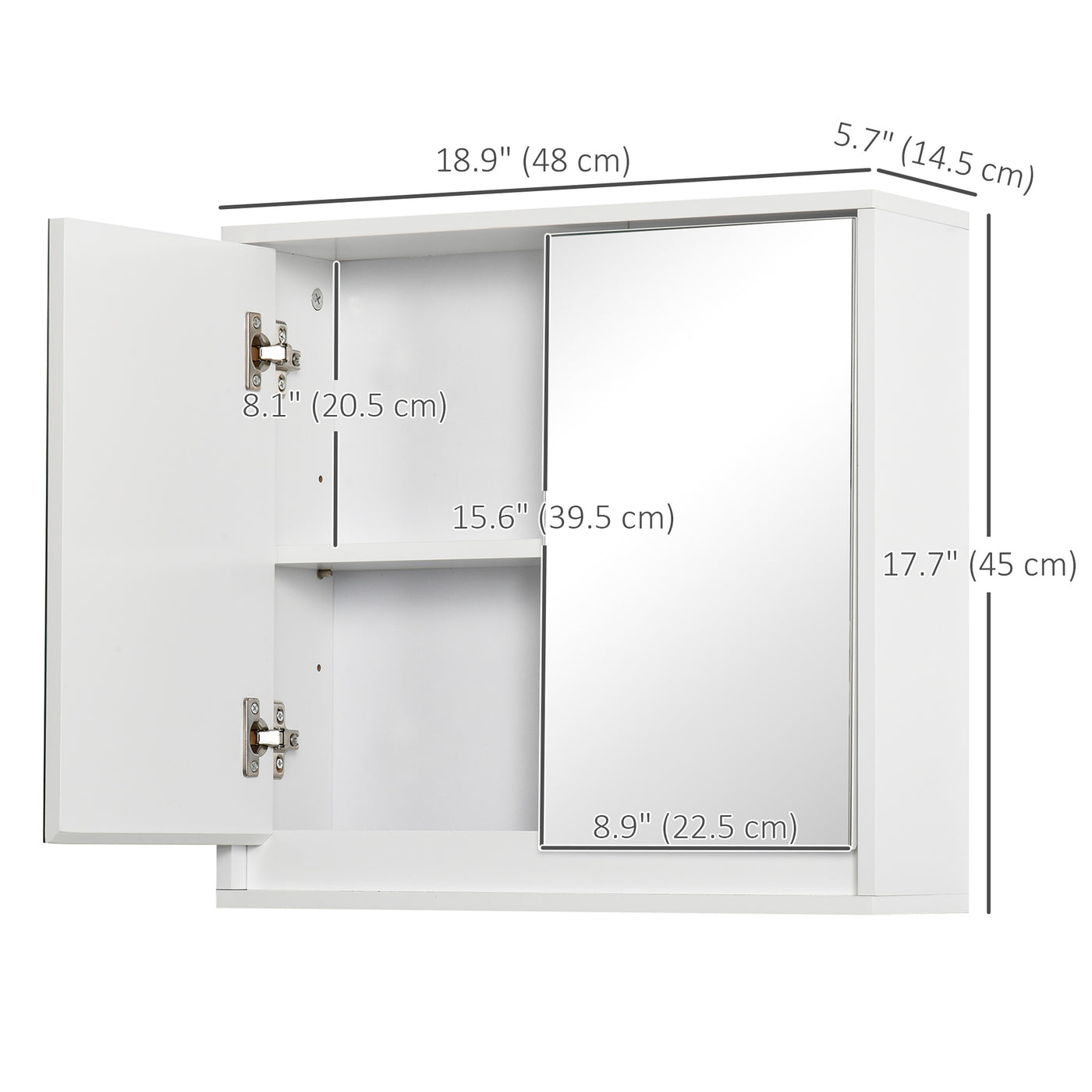 Wall Mounted Bathroom Medicine Cabinet Mirrored Cabinet with Hinged Door 2-Tier Storage Shelves White
