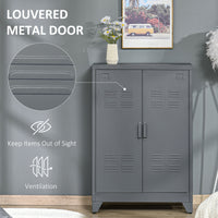Metal Storage Cabinet, Industrial Sideboard Buffet Cabinet with 2 Louvered Doors, Adjustable Shelves, Grey