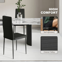High Back Dining Chairs, Modern Upholstered Linen Fabric Accent Chairs with Metal Legs for Kitchen, Set of 6, Black