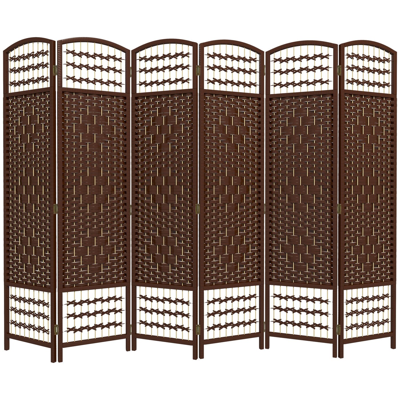 6 Panel Folding Room Divider, Portable Privacy Screen, Wave Fiber Room Partition for Home Office, Brown